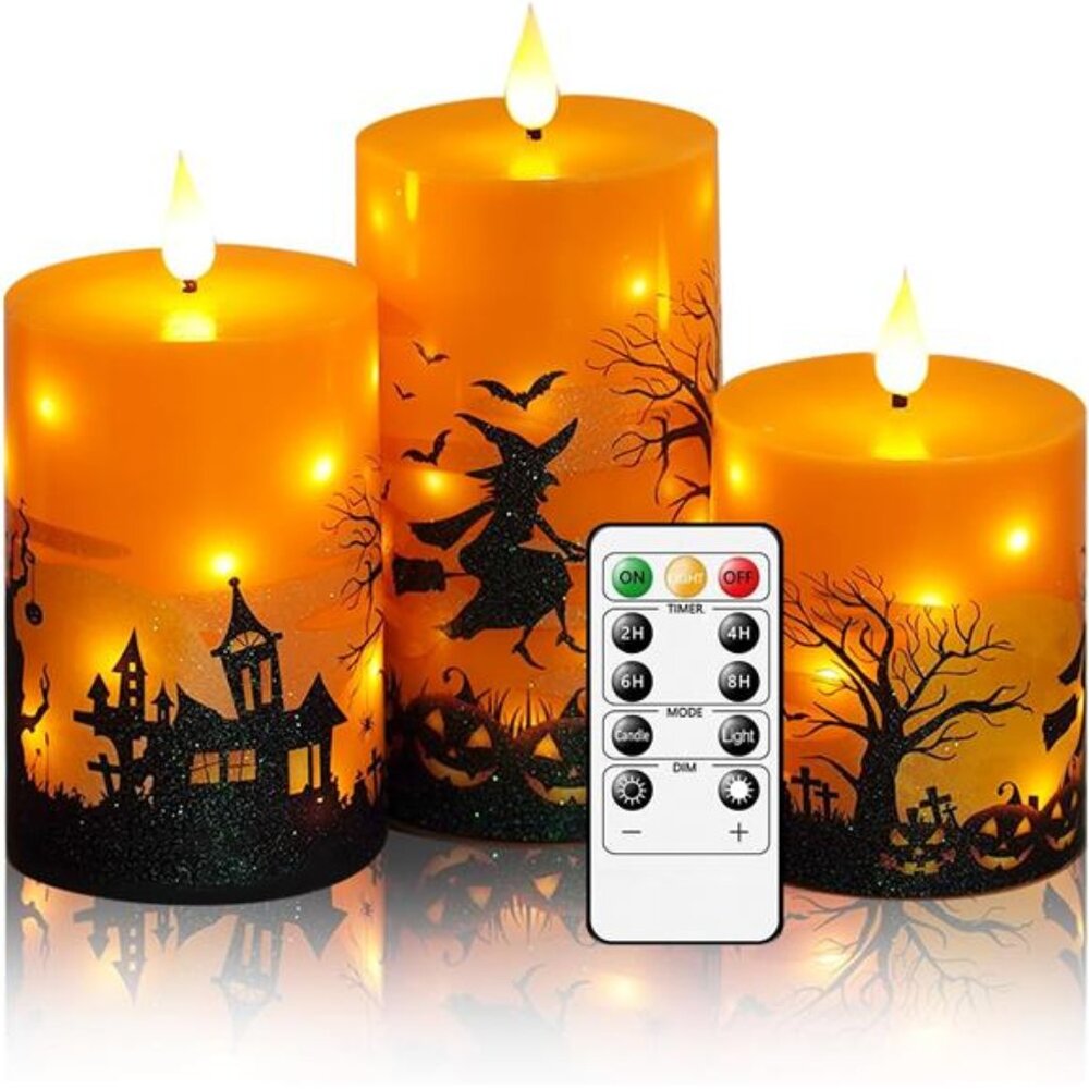 Halloween Flameless Candles with Remote -‎ Orange LED Candles & String Lights,